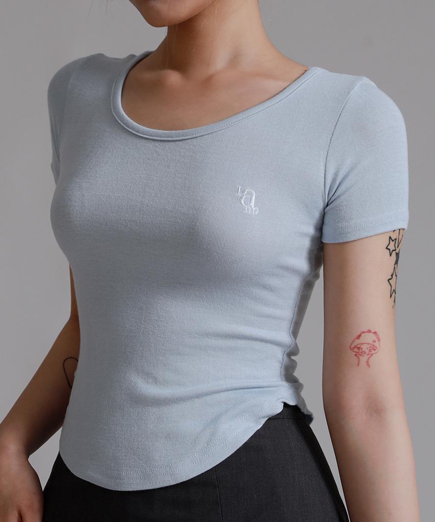 LIKE THE MOST U-Neck Round Cut Half T-Shirt_Sky Blue
