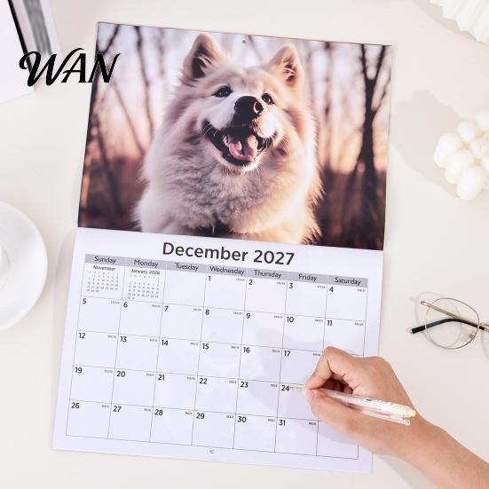 Wall Mounted Note Taker 2027 Calendar, Buildings/Beaches/Cats/Dogs 12 Monthly Planner, January - December Yearly Schedule Tracker Hanging Calendar