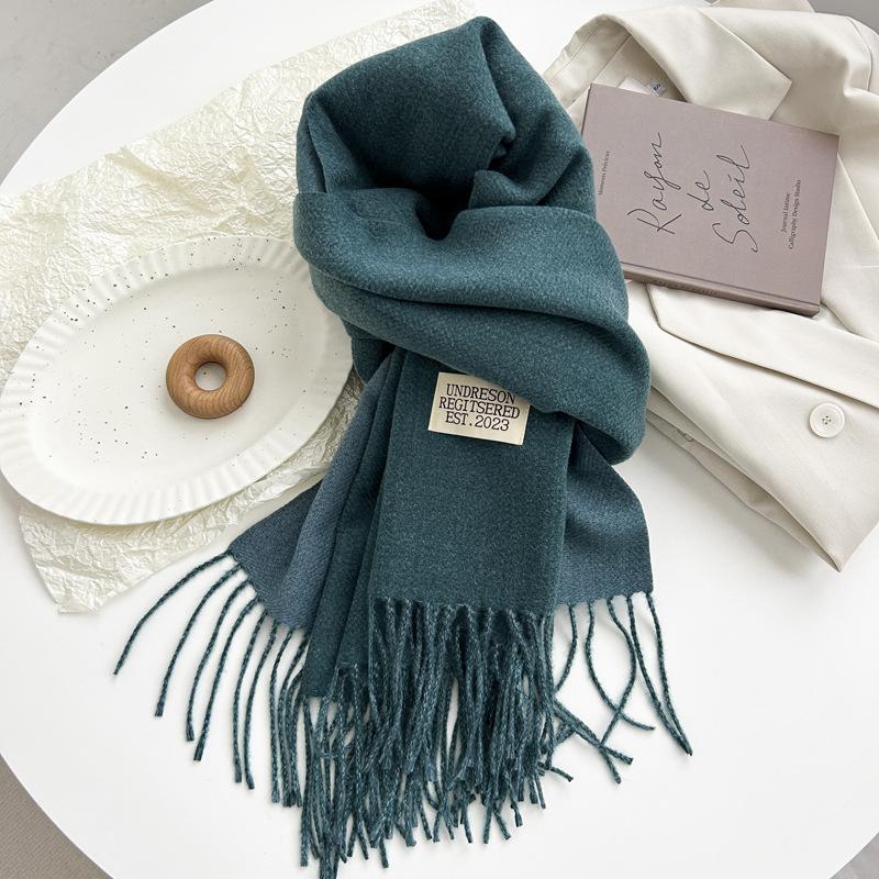 Новый двухсторонний двухцветный искусственный кашемировый однотонный шарф для женщин, зимний теплый шарф-шаль с бахромой для пожилых людей