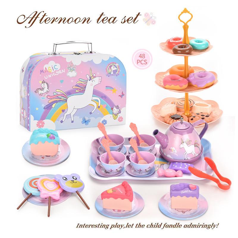 Dinosaur Childrens Play House Toys Pretend Play Afternoon Tea Plastic Unicorn Cup Dessert Cake Toy Collection