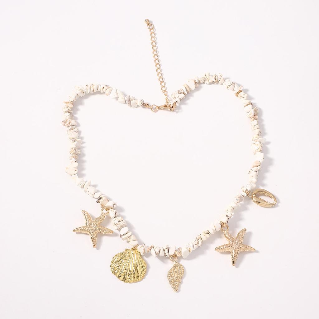 Summer new leisure ocean vacation wind beach shell conch starfish white turquoise versatile women's necklace