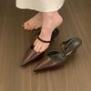 French Black Medium High Heels Bag Head Half Slippers Women's Shoes Wear 2025 New Temperament Socialite Half Tray Single Shoes