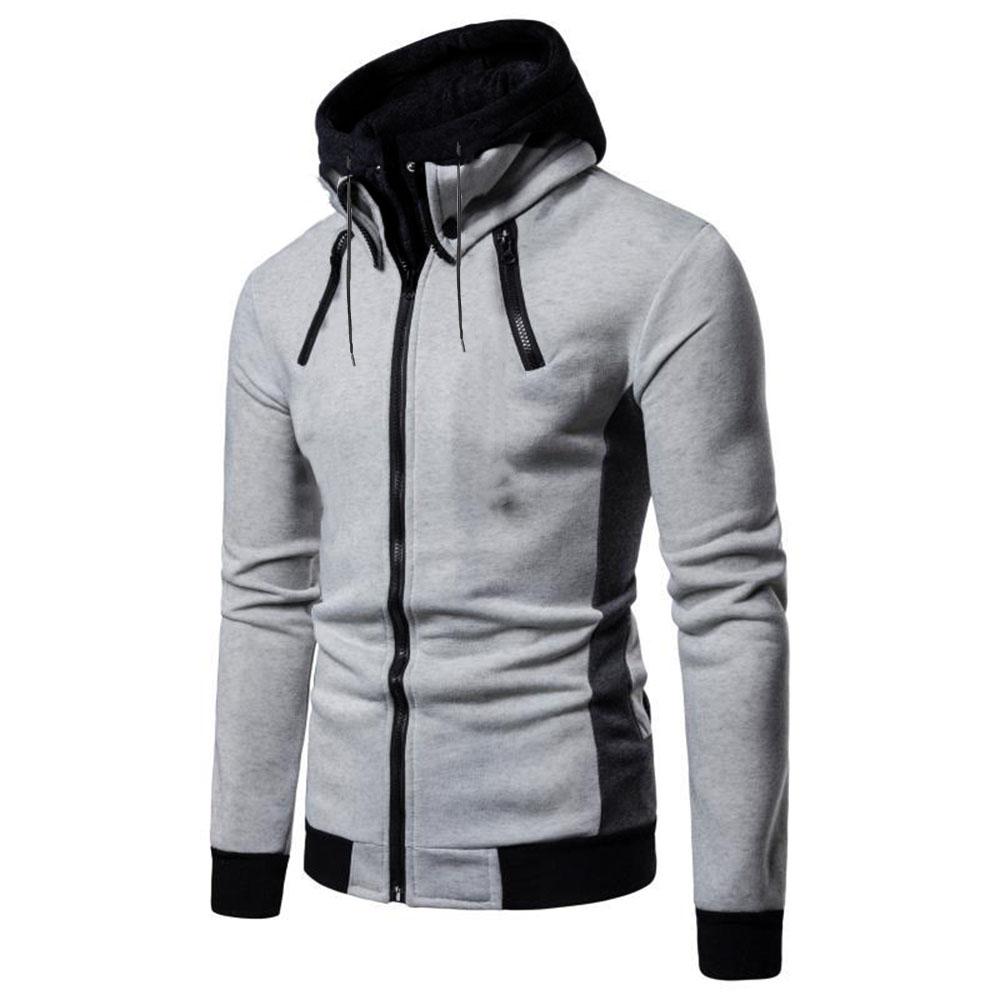 Men's Cardigan Jackets Thicken Fleece Men Autumn Winter Coat Hooded Sweatshirt Zip Up Warm Color Blocking Men's Jackets