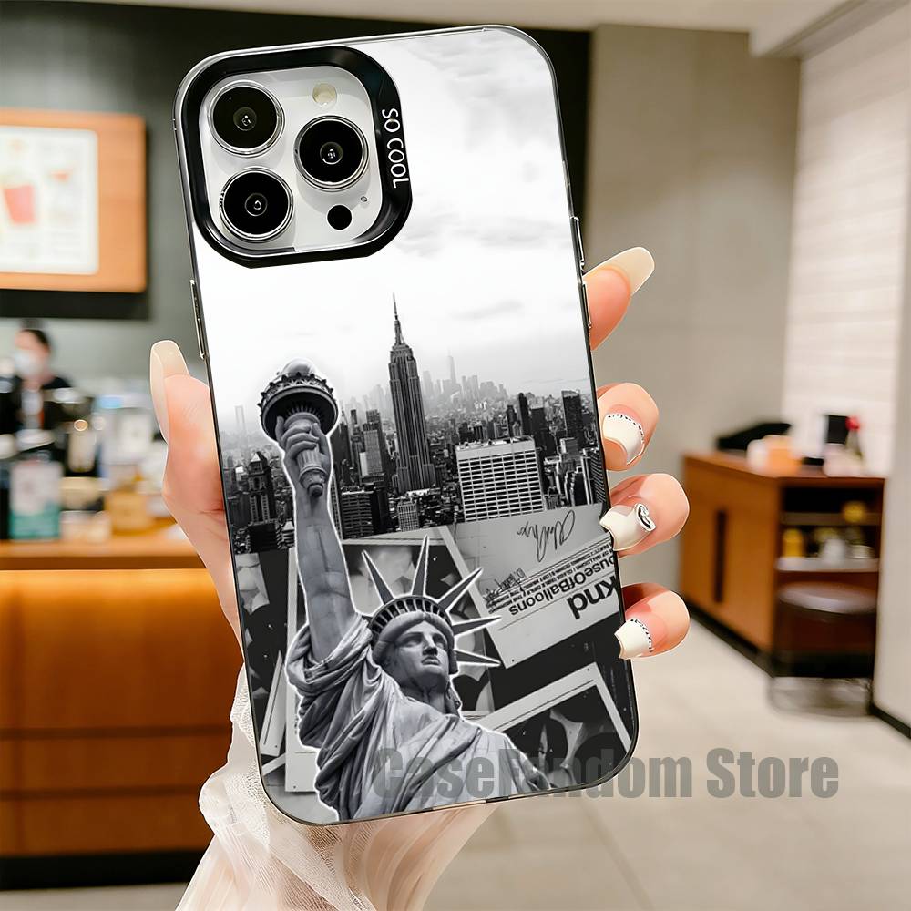 New York City Image Phone Case For iPhone 17,16,15,14,13,12,11,Pro,Max,Plus,Black Matte Shockproof Cover