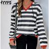 Women's Fashion Casual Fall Winter Stripe Print Long Sleeve V-Neck Sweaters