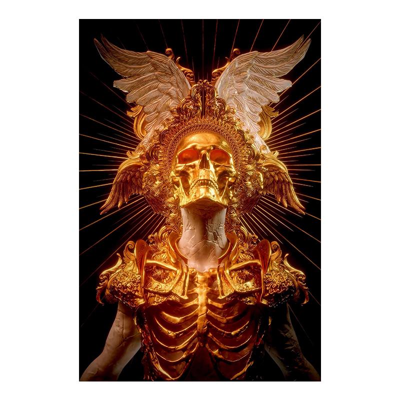 Черный, золотой, красный, абстрактный скелет, художественный холст, постер, готическая живопись, принт, металлическая текстура, череп, фотографии, домашний декор для комнаты