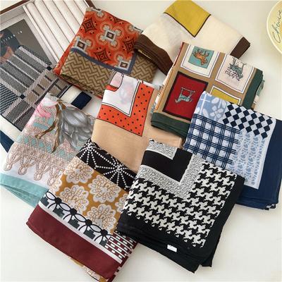 Cotton Linen Print Square Scarves Neckerchief Kerchief Headscarf Women Decorative Scarf Bandanas Headband 65cm Neck Wraps Shawls