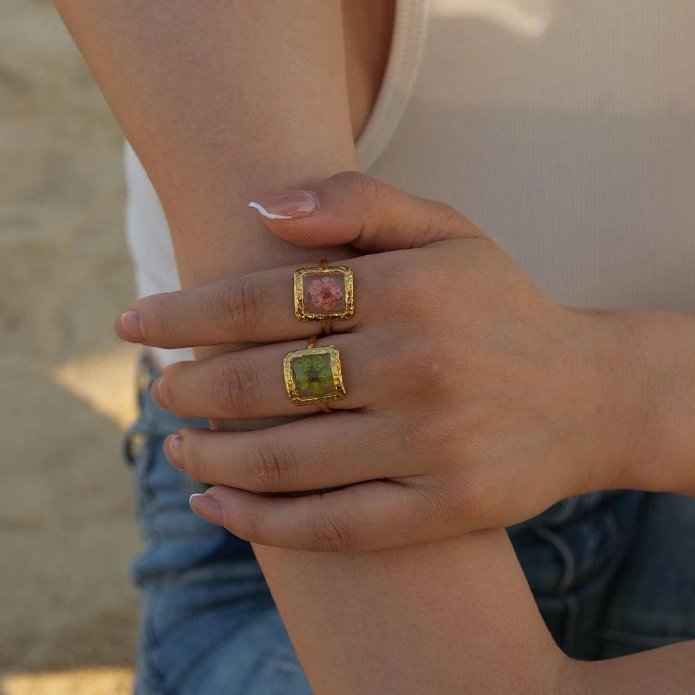 Stainless Steel Flower Opening Ring Light Cozy Minimalist Polygonal Ring Jewelry Accessories