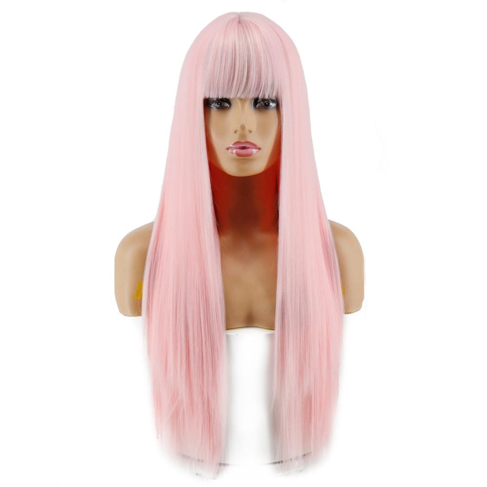 MISS WIG Длинный прямой парик Косплей Черный Серый Парик для женщин с челкой Парик из синтетического высокотемпературного волокна