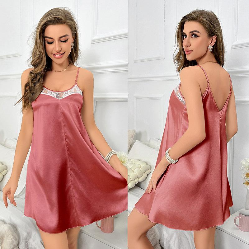 Plus Size Women's Ice Silk Summer Dress Sexy Slip Nightdress Home Dress Pajamas