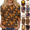 Women's Fashion Casual Round Neck 3/4 Sleeve Loose  Printed T-Shirt Ladies Top