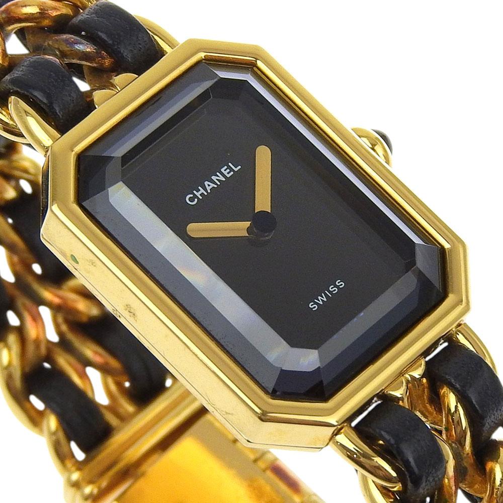 Chanel Часы Premiere S H0001 черный циферблат Позолоченные/кожаные Кварцевые Аналоговый дисплей Женские Б/У