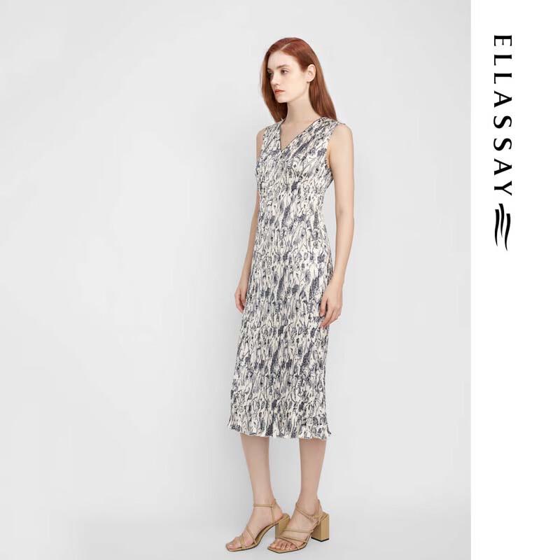 ELLASSAY Elegant Pleated Print Midi Dress