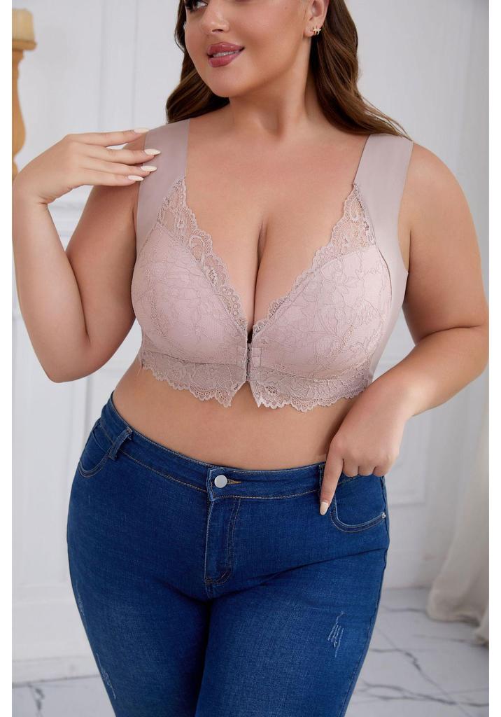 Plus Size Lace Back Front Clasp Push-up Tank Bra