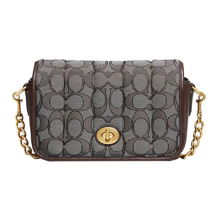 Coach Dinky 18 Классическая сумка через плечо с цепочкой и поворотной застежкой, Монограмма, Холст и Кожа, Маленькая женская сумка через плечо, Кофейно-коричневая C5281-B4S0M