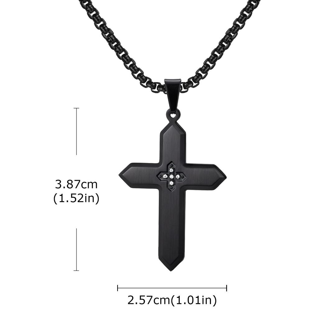 Vnox Stainless Steel 25.7x38.7mm Cross Pendant Necklace with Zircon Stones for Men Women Box Chain Punk Jewelry Gift Anniversary