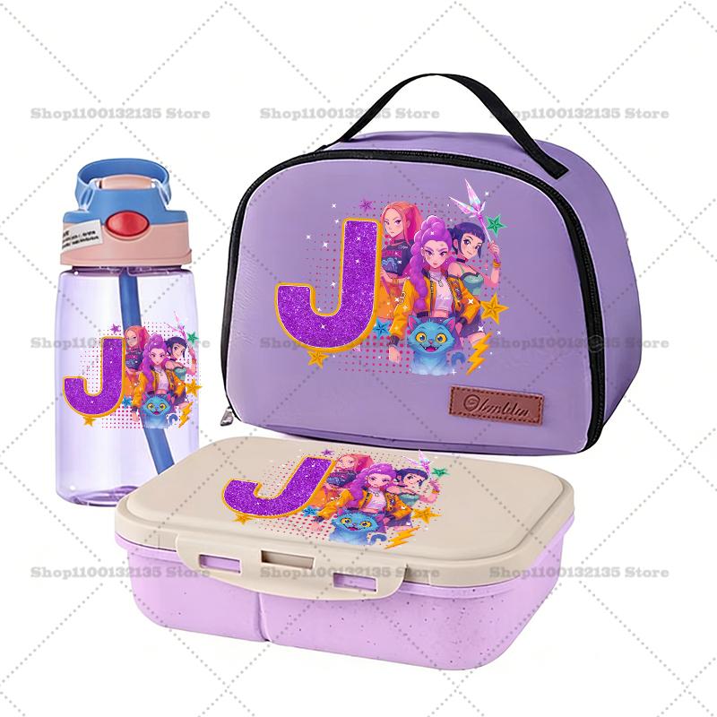 Korean Pop Demon Hunters Bento Case+Lunch Pouch+Water Bottle 3pcs Kit RUMI ZOEY Animation Design Student School Supplies Food Container Drinkware