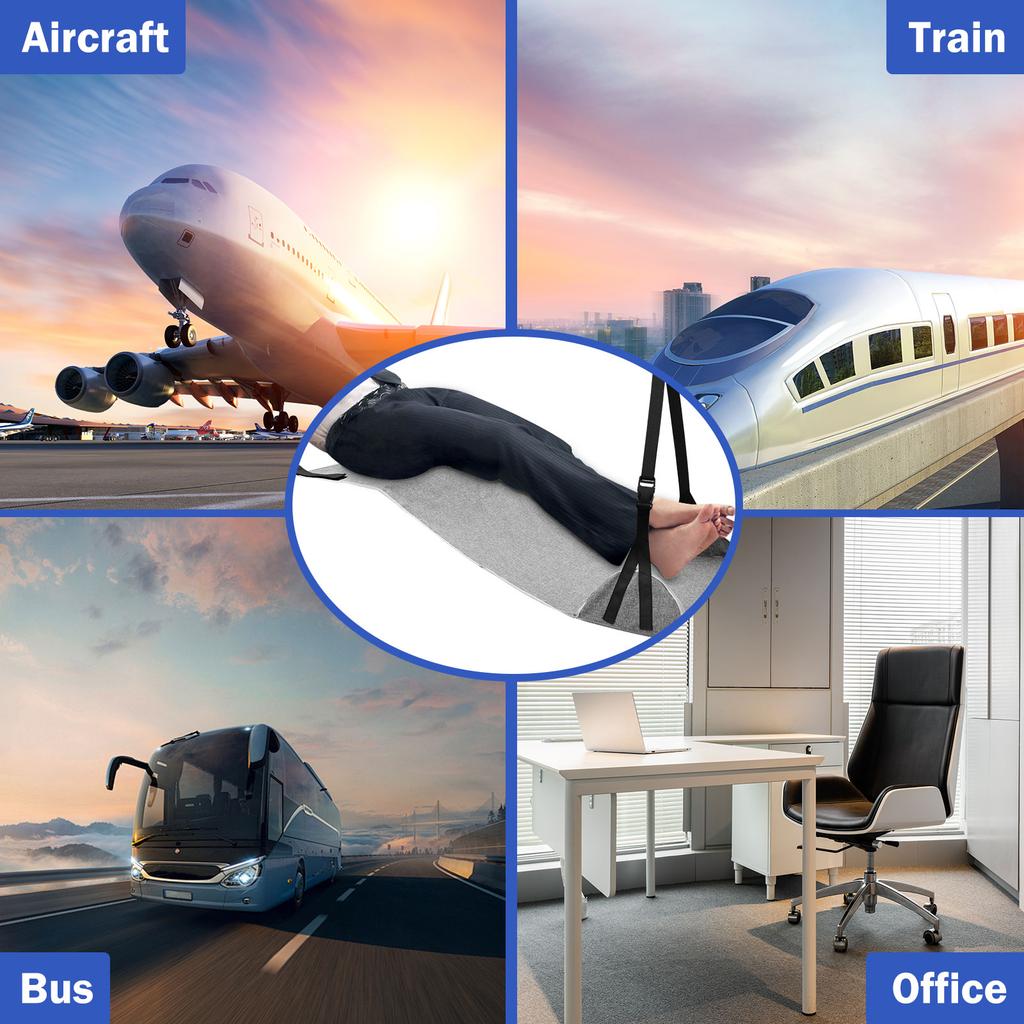 Airplane Foot Hammock Nylon Travel Foot Rest With Adjustable Strap Upgraded Comfortable Airplane Foot Sling for Travel Office