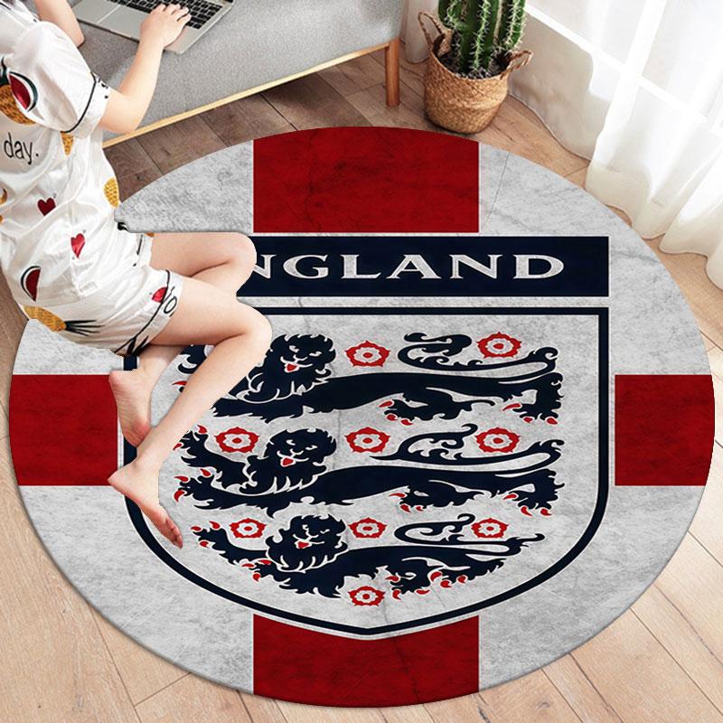 England National Football Team Round Area Rug,Carpet Rug for Living Room Bedroom Sofa Playroom Decor,Non-slip Floor Mat