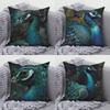 Blue Peacock Pattern Pillowcase Modern Home Bedroom Living Room Sofa Cushion Cover 45x45cm Peach Skin Pillowcase