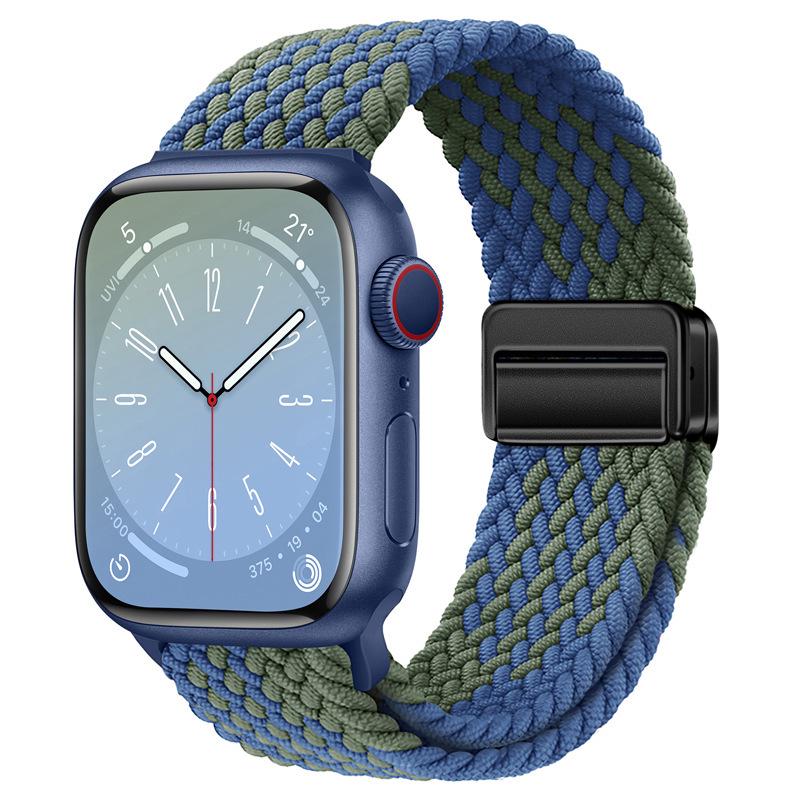 Эластичный радужный нейлоновый плетеный ремешок для Apple Watch с магнитной застежкой