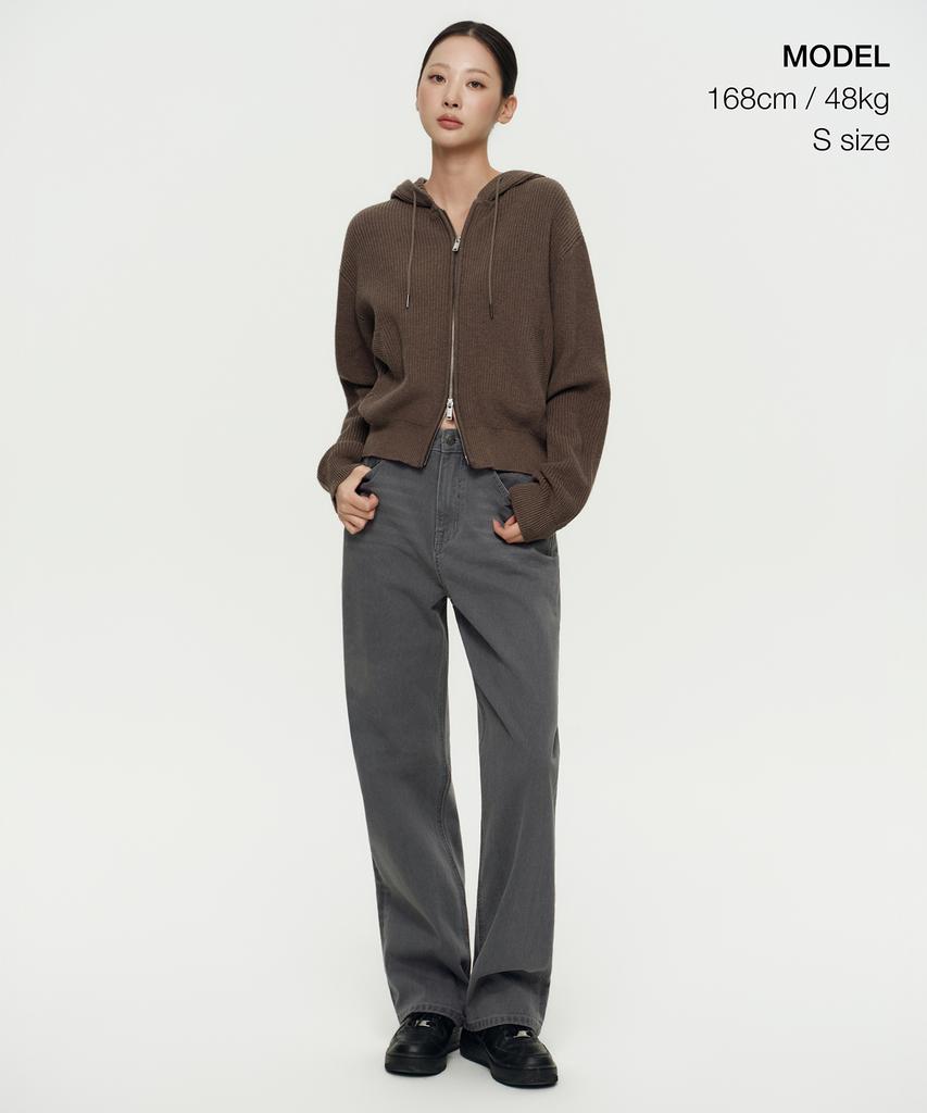 MUSINSA STANDARD WOMAN Women'S Ribbed Knit Hooded Zip-Up [Heather Brown]