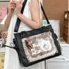 Y2K PU Large Ita Bag with Insert Women High Quality Big Clear Window Shoulder Bag Anime Pin Display Girl Bow Handbags