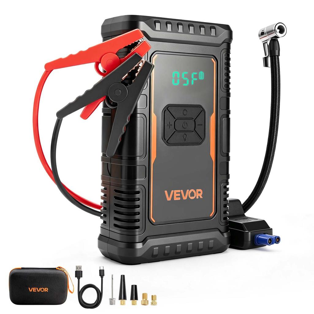 VEVOR Jump Starter with Air Compressor 1600A Peak Car Battery Jump Box, Portable for 6.0L Gas / 3.0L Diesel, 150 PSI Auto-Shutoff Tire Inflator
