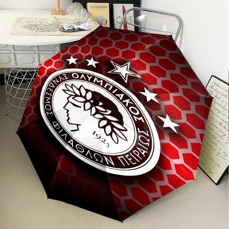 Olympiacos Fc Crest Emblem Umbrella Folding umbrella, automatic umbrella 8-Frame for Travel, camping Use Gift for Halloween Christmas