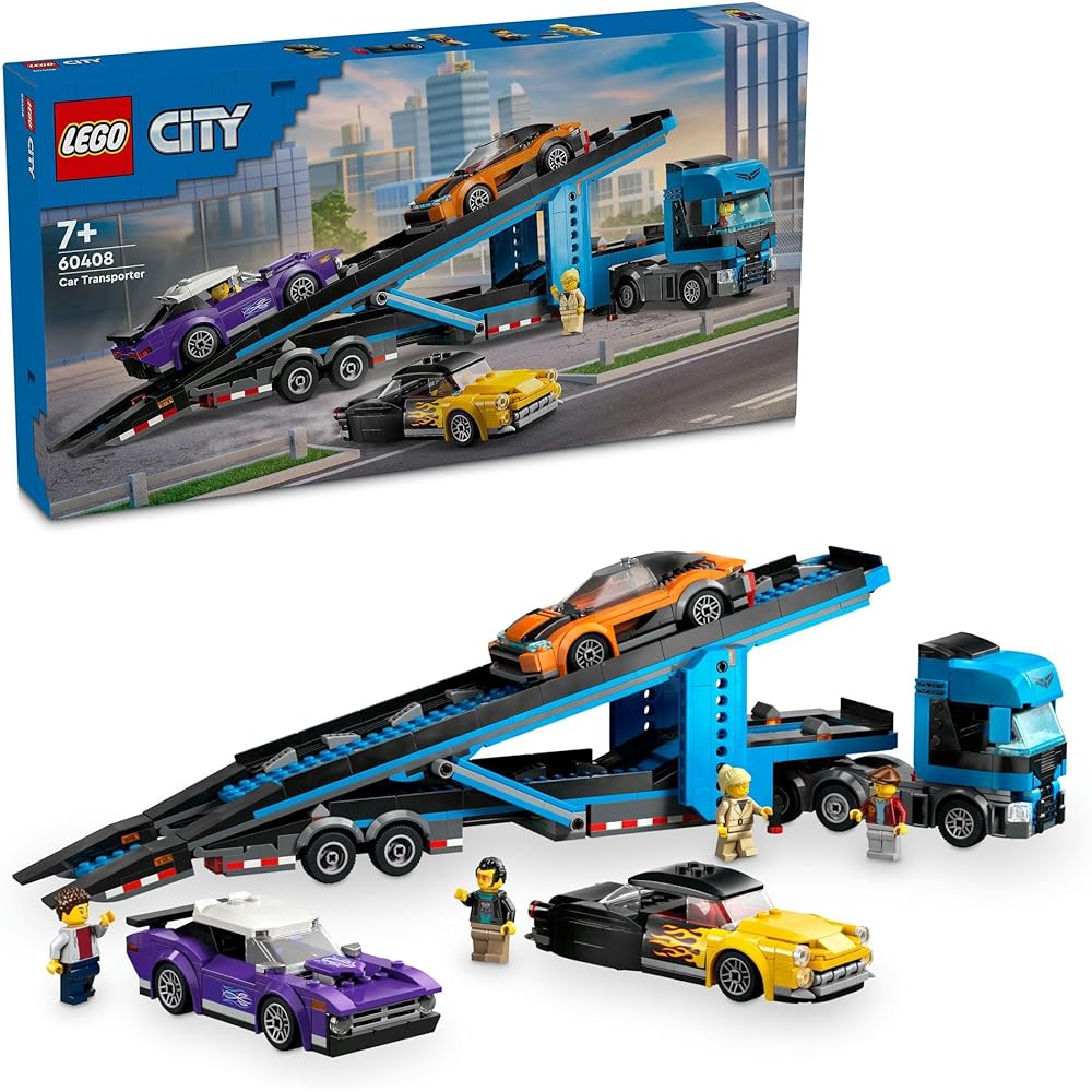 Набор LEGO City Автовоз со спортивными машинами для детей 7-9 лет с кубиками и машинками