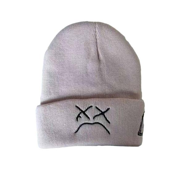 Зимняя женская вязаная шапка с вышивкой, шапка-бини с узором грустного выражения, в стиле хип-хоп, женская мужская теплая шерстяная шапка EMA