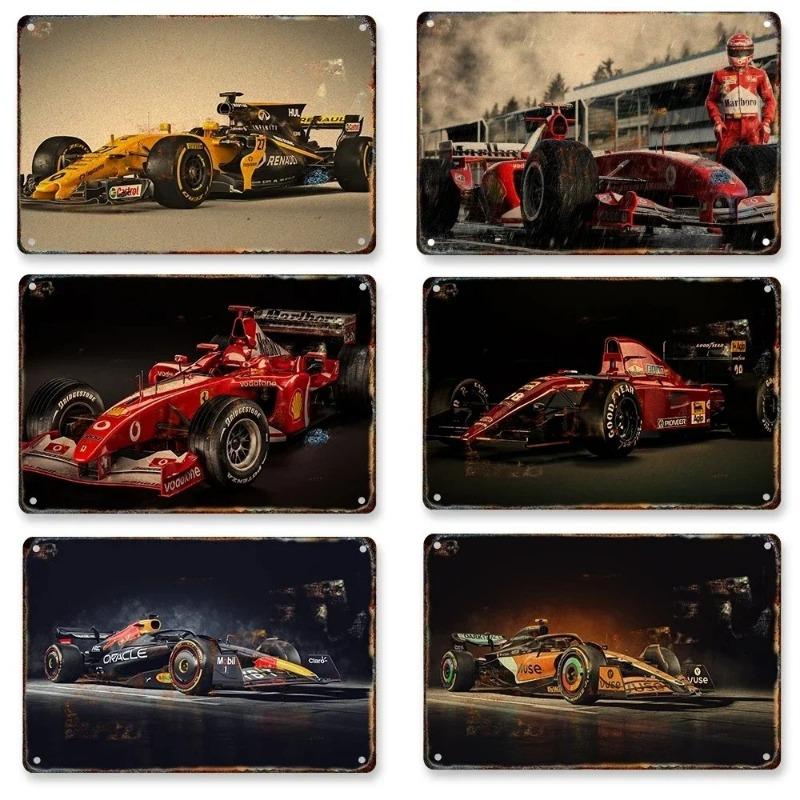 Metal Tin Metal Poster F1 Racing Tin Sign Metal Plaque Poster for Bar Club Wall Decor Retro Bedroom Vintage Wall Plate Pendant