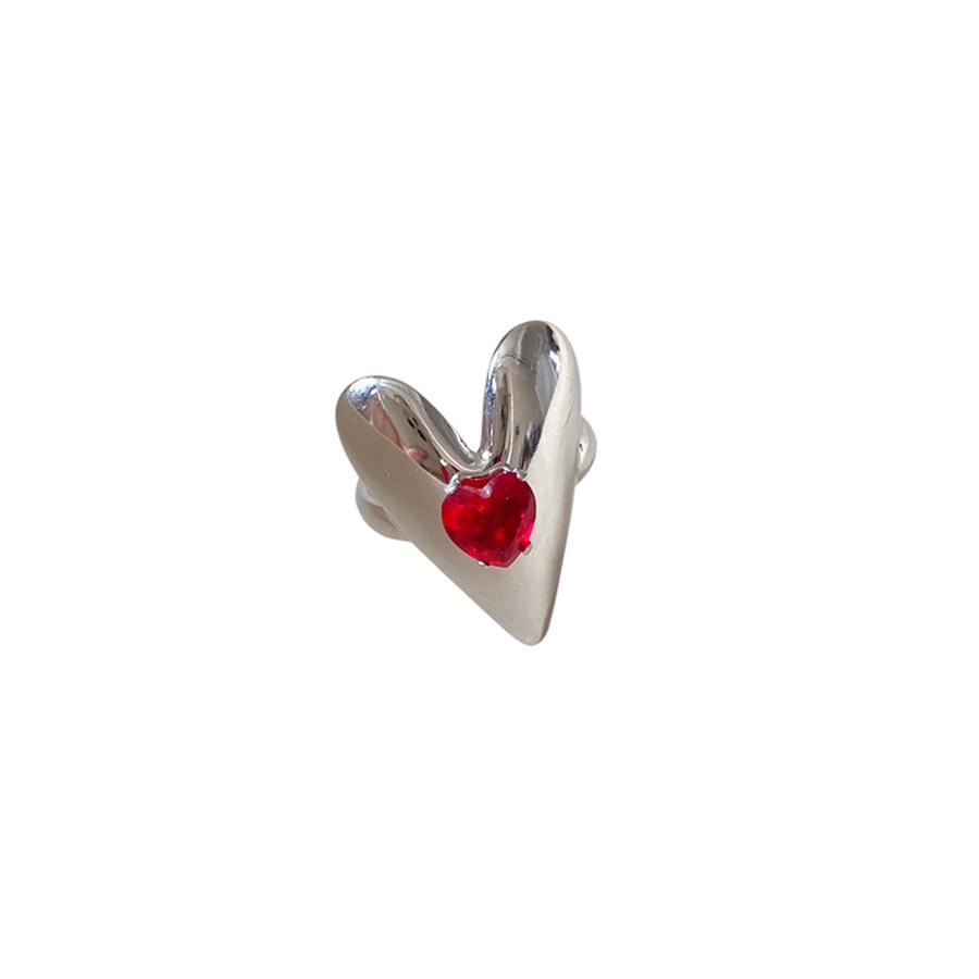 Red Zircon Smooth Heart-shaped Open Ring Simple Index Finger Rings Jewelry for Women