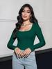 Spring women's tops slim fit short long sleeve square neck T-shirt for hot girls casual and versatile