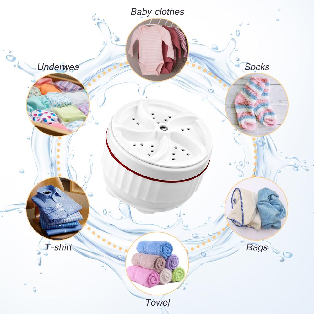 Portable Mini Washer Ultrasonic Turbo Washing Machine with USB Power Supply Suction Cups for Travel Business Trip
