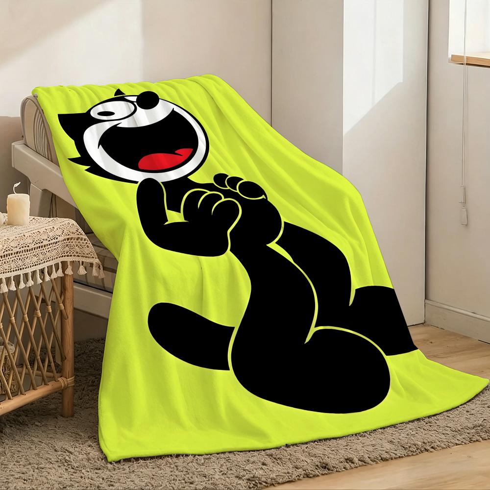 F-felixs the Cat Throw Lightweight 240g Flannel Blanket Soft Skin-friendly for Summer Cooling