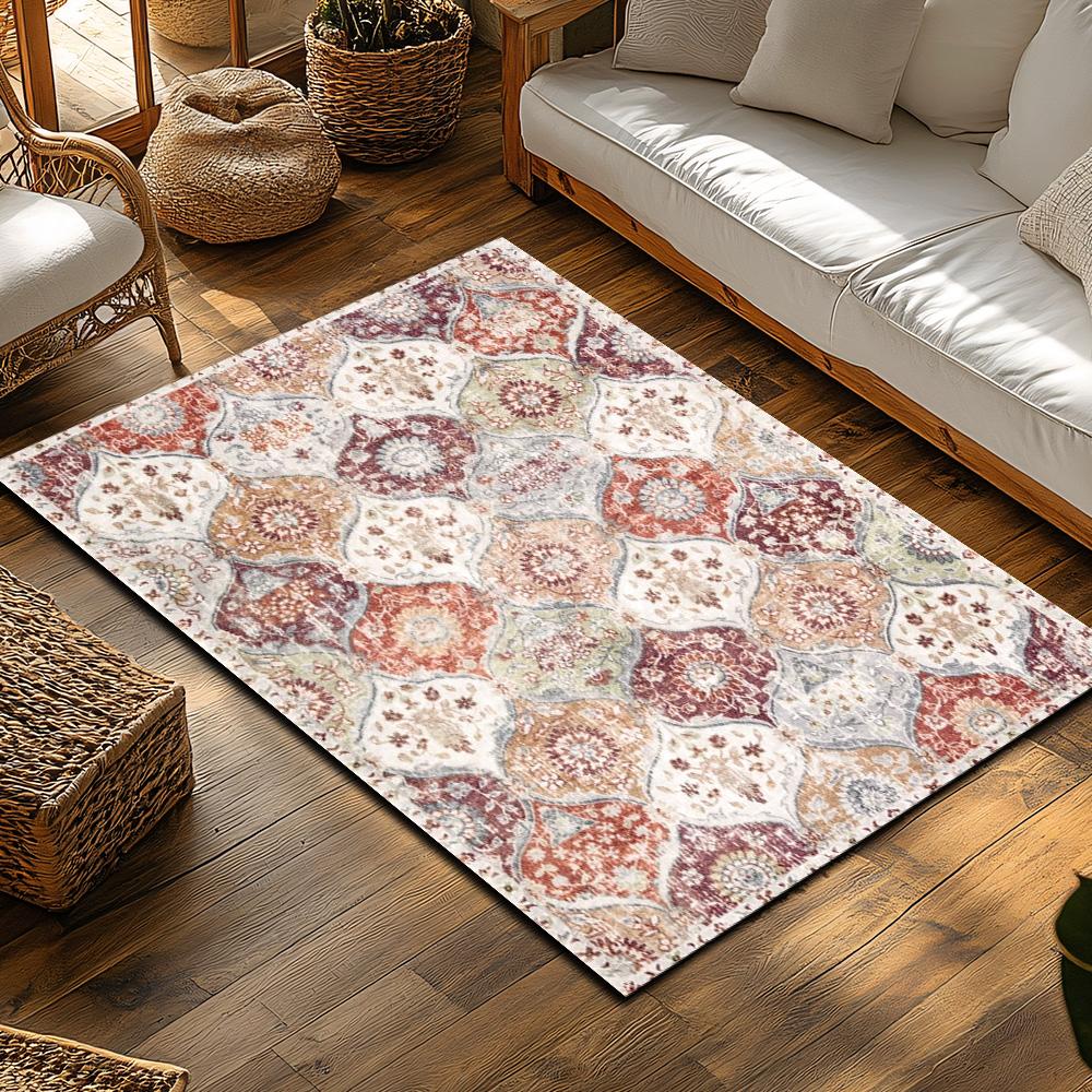 Винтажный богемный ковер, Ковер с этническим узором мягкого голубого цвета, Нескользящий ковер для гостиной, Моющийся декор с низким ворсом для спальни, прихожей