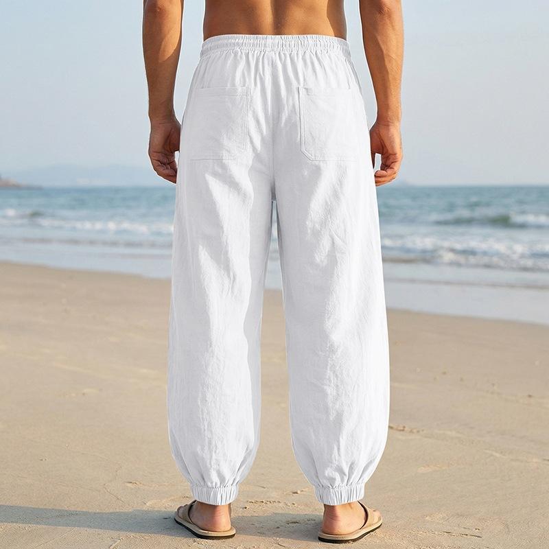 New Men’s Linen Loose-fit Casual Wide-leg Trendy Beach and Sports Tapered Trousers