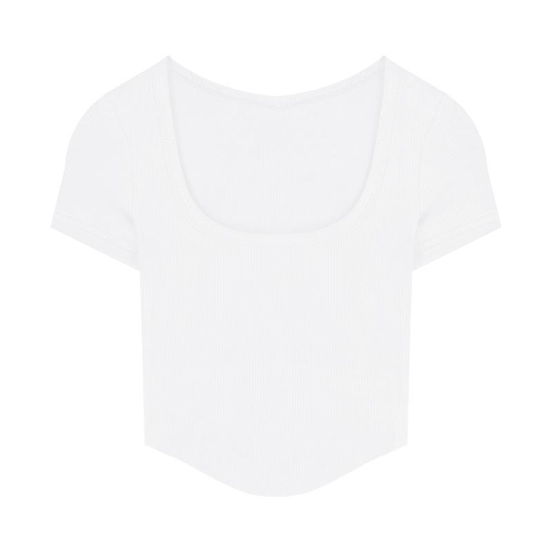 Летняя футболка 2025 года с неровным низом, высокой талией в рубчик - Женский приталенный топ с коротким рукавом