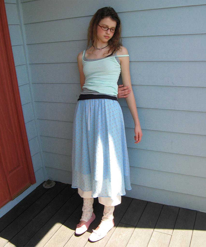 Ronron Sheer Pattern String Long Skirt Dot Blue