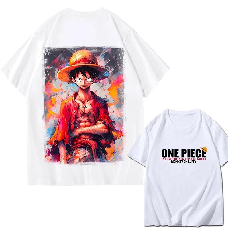 ONE PIECE Зоро Луффи Gear 5 Печатная Свободная Хлопковая Футболка с Коротким Рукавом Летний Стиль Чистый Хлопок Унисекс Одежда для Родителей и Детей