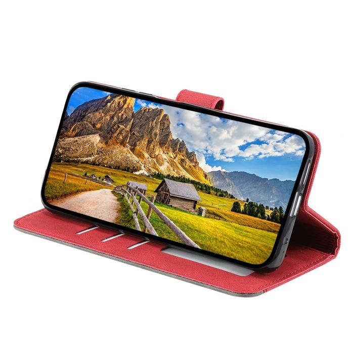 Étui portefeuille pour Samsung Galaxy A35 (5G) - Coque rabat - Rouge - Cuir synthétique - Support intégré - 3 fentes cartes
