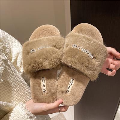 Нежные сказочные толстоподошвенные пушистые тапочки женские для улицы 2025 осень и зима французский норковый мех набивной хлопок моп