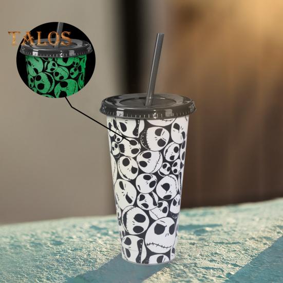 24 унции светящаяся чашка с черепом, меняющая цвет, многоразовая соломенная волшебная чашка для холодной воды на Хэллоуин с пряжкой, герметичная крышка для пищевых продуктов, идеальный подарок