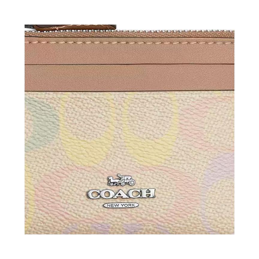 Coach Тонкий ID-кейс на молнии с переключателем,Signature, Покрытие из холста, Искусственная кожа, Держатель для карт, Мини-держатель для карт для женщин, Многоцветный, CDF92-SVSAS