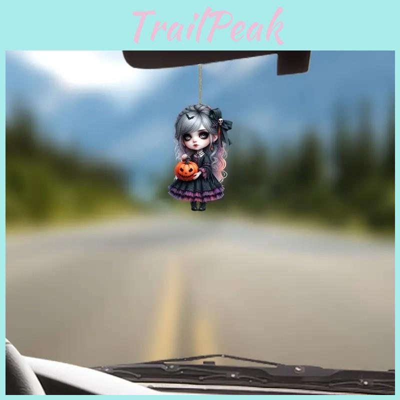 Witch Halloween Holding Pumpkin Patterned Acrylic Pendant For Decor Holiday