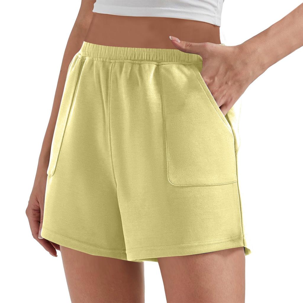 Женские однотонные повседневные мешковатые шорты с высокой талией, широкие, утягивающие, повседневные спортивные брюки, домашние брюки, пляжные брюки