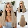 Middle Part Blonde Synthetic Wigs Long Silk Straight Wig for Women Natural Looking Realistic Wig Heat Resistant Fiber