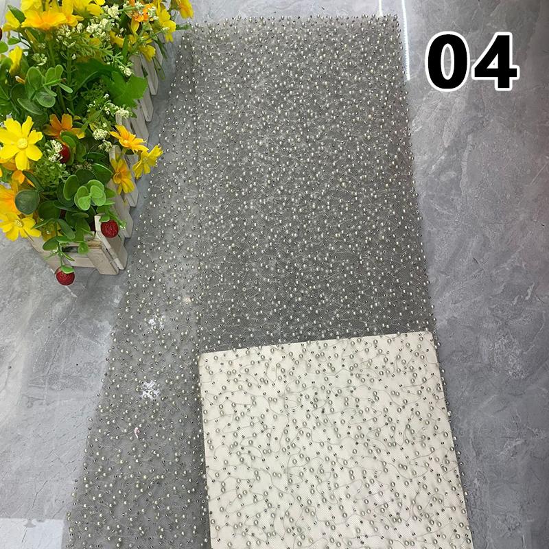 1 ярд Роскошная Тяжелая Вышивка Жемчугом Пайетками Бисер Ткань Великолепная Африканская Газовая Кружевная Ткань Сделай Сам Ручная Работа Свадебное Платье Одежда