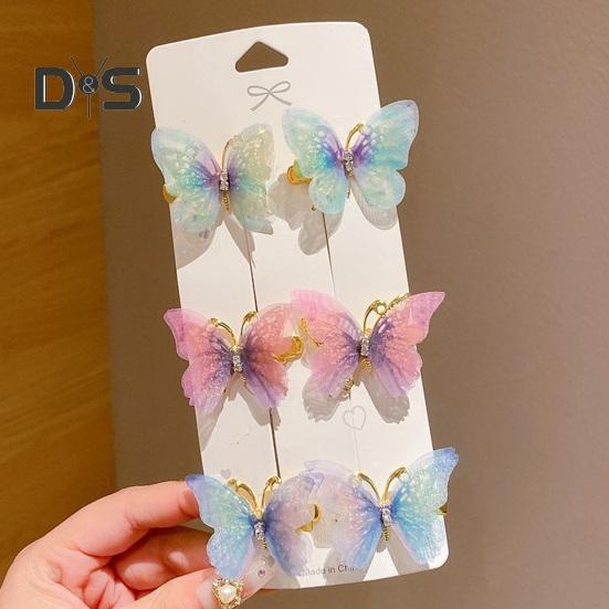 6Pcs Butterflies Decor Hair Clip Rhinestone Embellished Girl Princess Hair Pin Animal Shape Hair Pin Hair Accessories